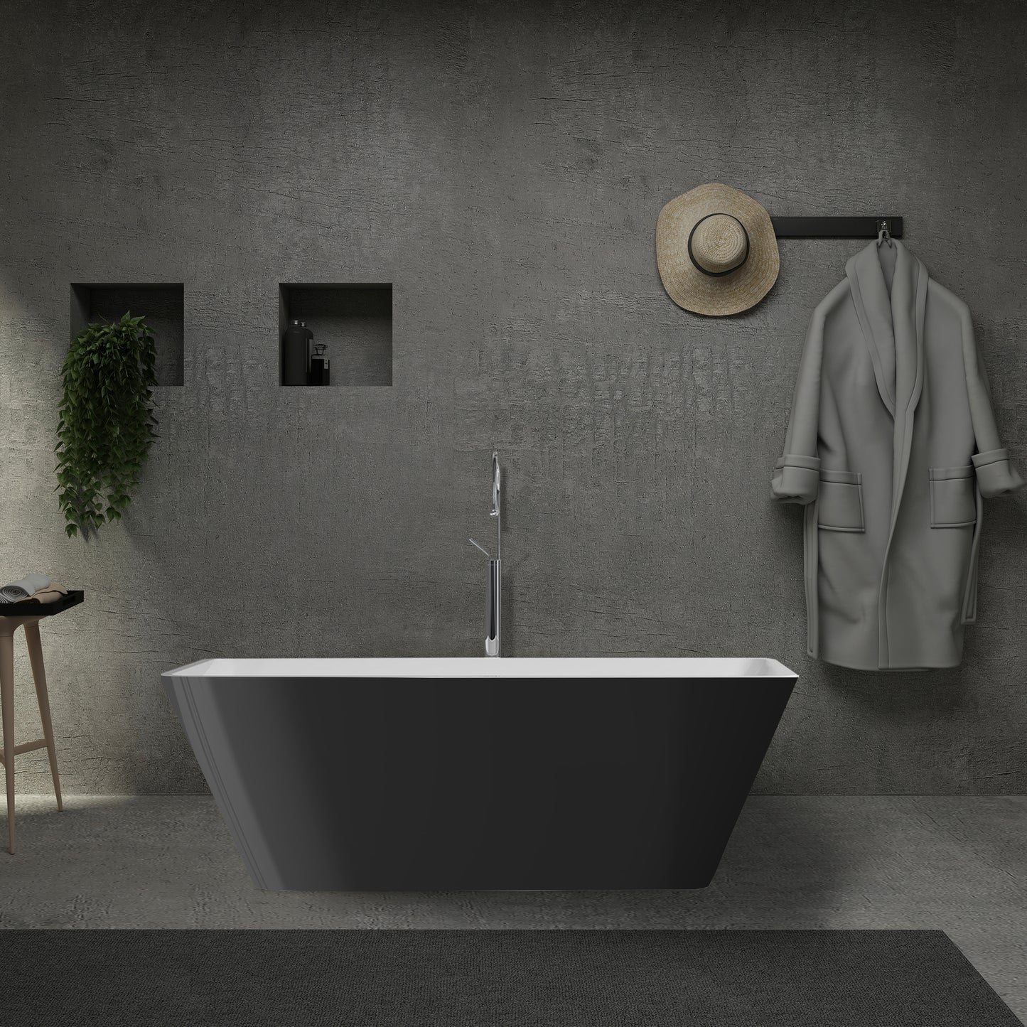 Freestanding Glossy Black Rectangular Tub (60in, 67ni)