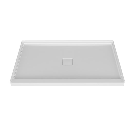 Shower base 60 x 32, in alcove, in glossy white (right, left and center drain)